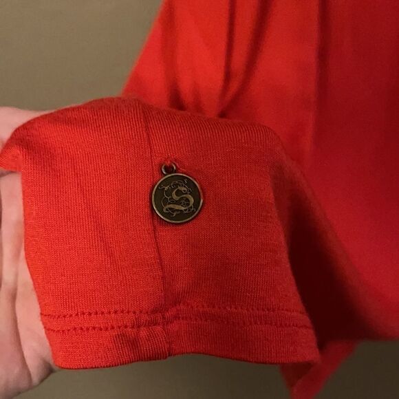 Soft Surroundings- Red Long Line Tunic Cold Shoulder Blouse w/ Faux Leather - Picture 5 of 8